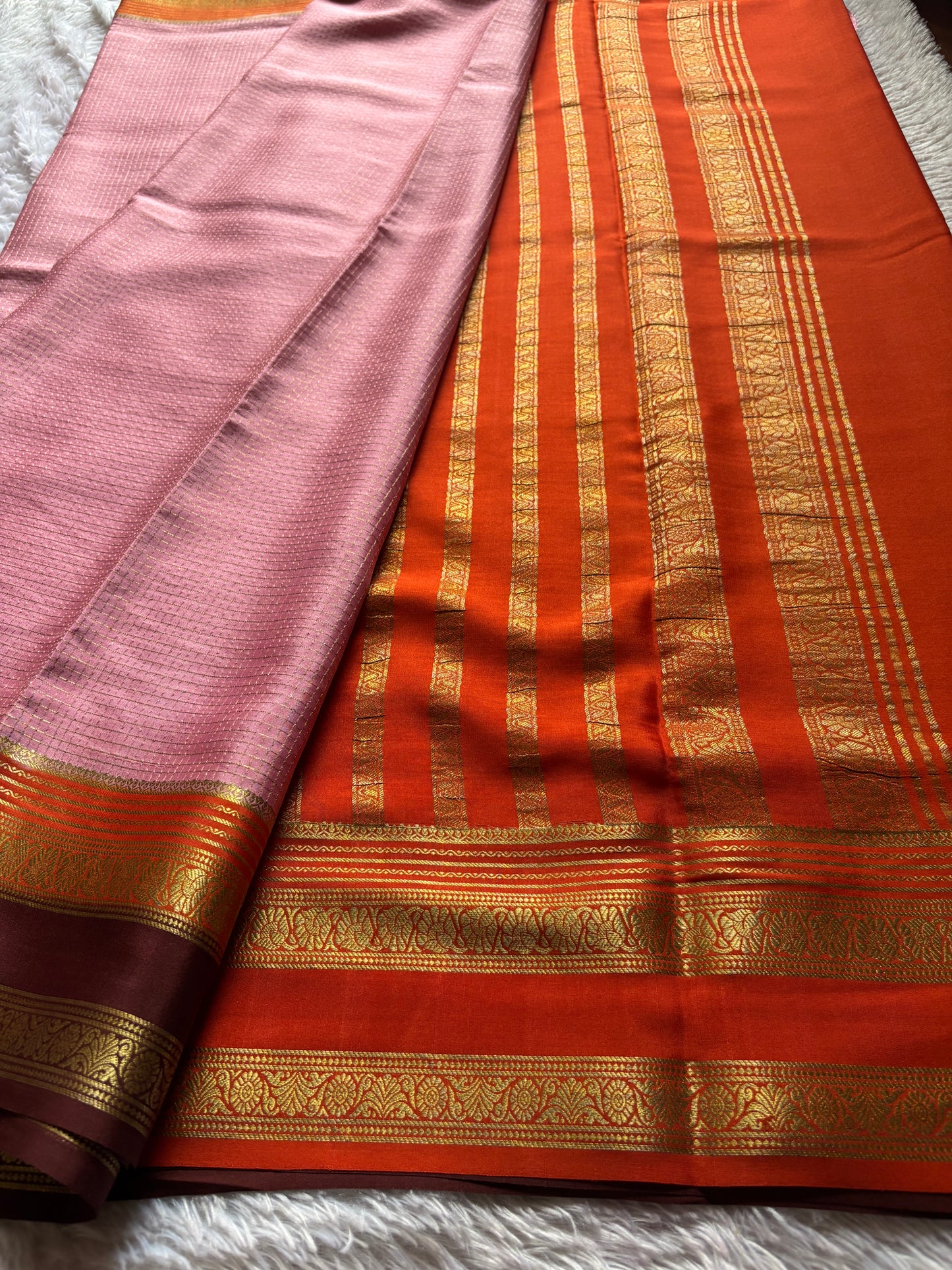 Gayatri (3D) : Light pink-orange-chocolate brown