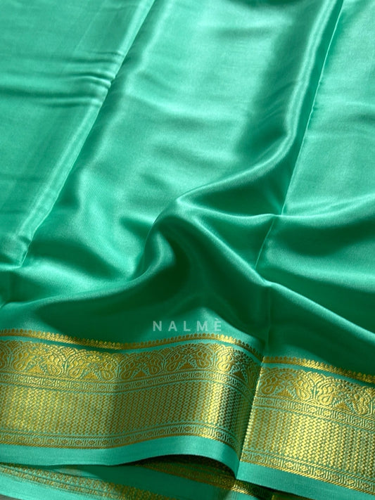 Sea green pure Mysore crepe silk